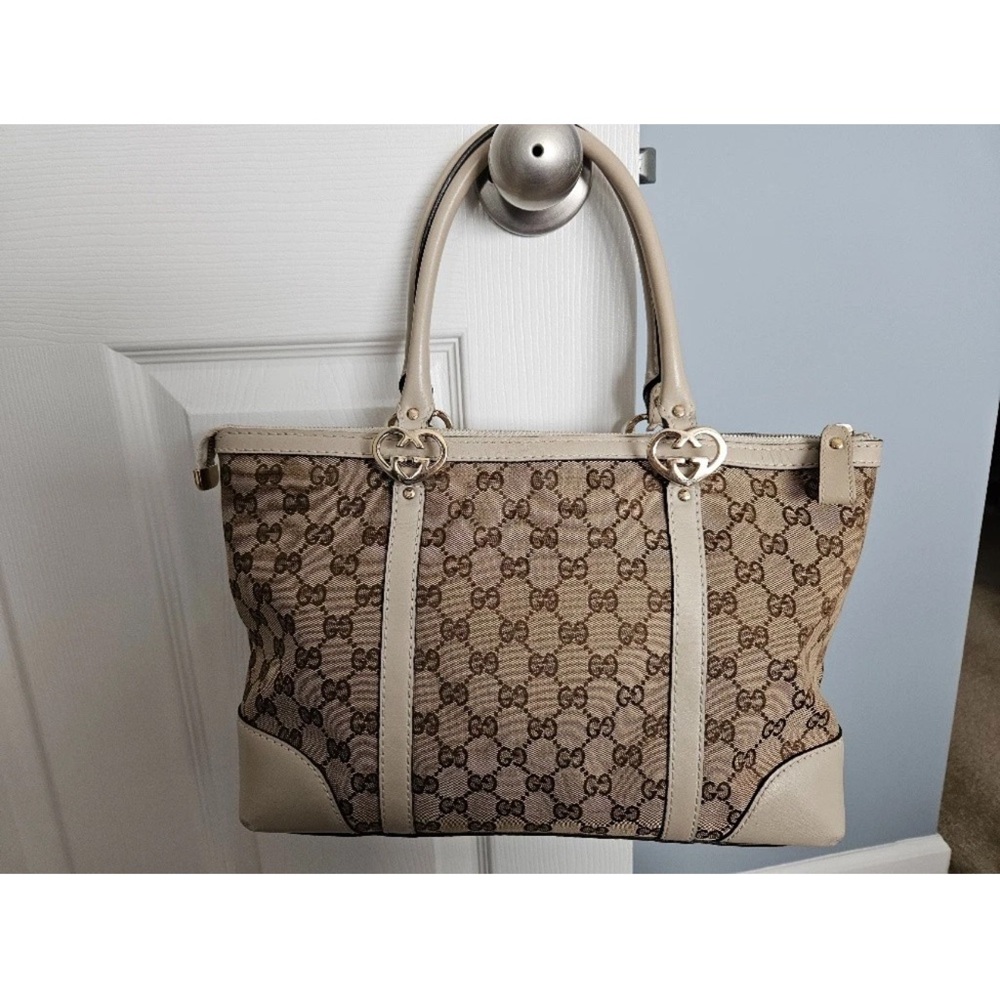 💕GUCCI Logo GG Running Shoulder Tote Bag Canvas Leather Beige GHW - Picture 6 of 16